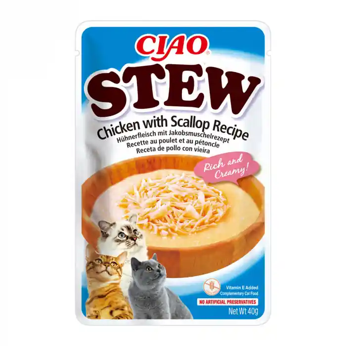Discount Churu Inaba Ciao, STEW , Hrana umeda pentru pisici, EU844, cu Pui si Supa Scoici, 40g