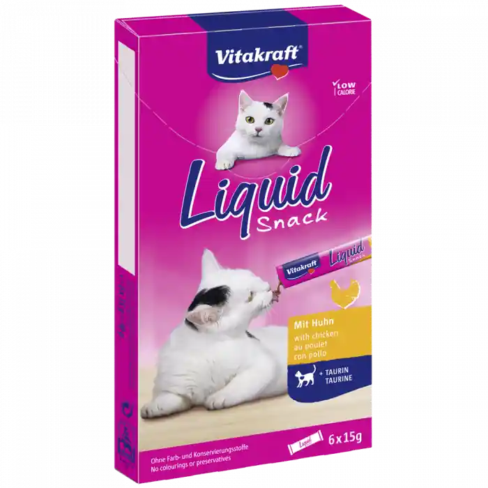 Vitakraft Liquid Snack, Recompense pentru pisici, cu Pui si Taurina, 6x15g Cel mai vândut