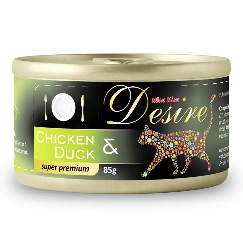 Plată sigură DESIRE, Hrana umeda pentru pisici, Pui File si Rata in Gelatina, 85g
