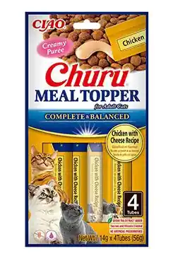 Calitate înaltă Churu Inaba Ciao, Churu MEAL TOPPER, Recompense cremoase pentru pisici, EU905, cu Pui si Branza, 4x14g