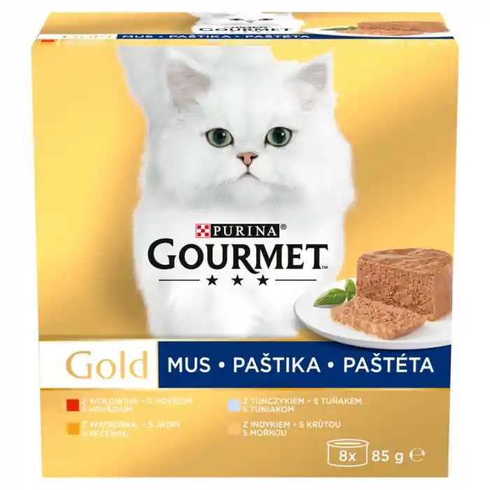 Gourmet Gold, Mousse, Hrana umeda pentru pisici, Pachet Mixat Pate Vita / Curcat / Ficat / Ton, 8 x 85g Popular