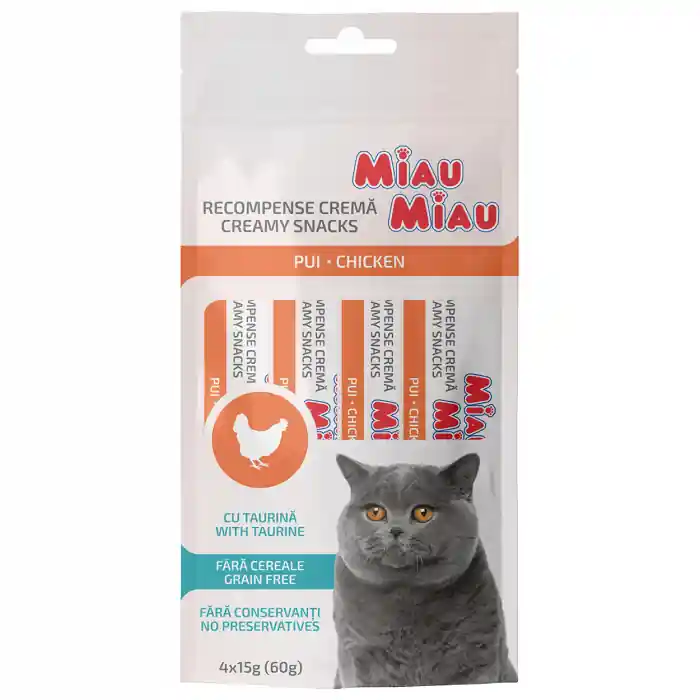 MIAU MIAU Creamy Snacks, Recompense Cremoase pentru pisici, Pui, 4x15g Cel mai vândut
