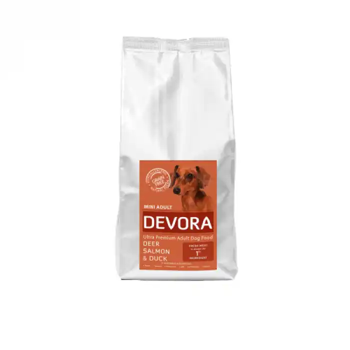 DEVORA, Grain Free, Mini Adult, Hrana uscata pentru caini, cu Caprioara, Somon si Rata, 7.5kg Ofertă de sezon