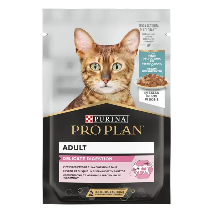 Ofertă limitată Purina PRO PLAN, Delicate Digestion, Peste Oceanic in Sos, Plic Hrana umeda pentru pisici, 85g