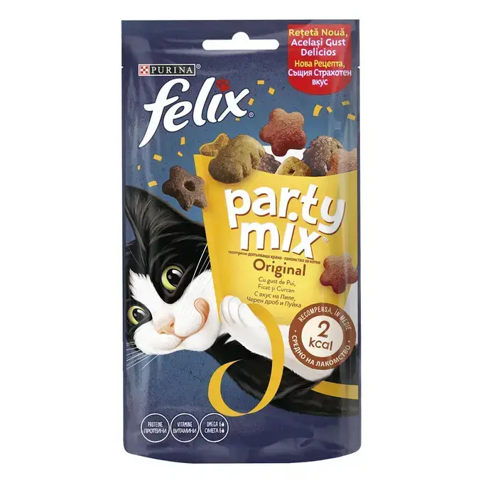 Felix Party Mix Original, Pui, Ficat si Curcan, Recompense pentru pisici, 60g Calitate înaltă