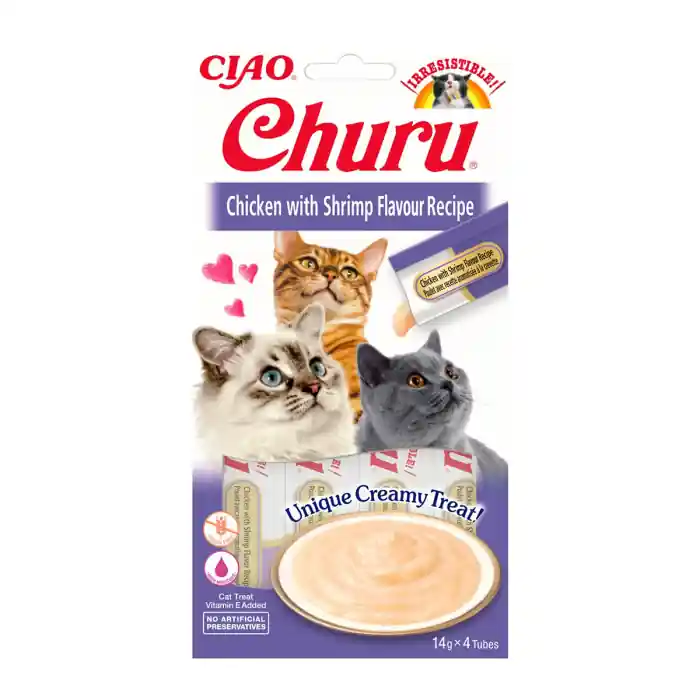 Churu Creamy, Pui si Creveti, Recompense cremoase pentru pisici, EU108, 4x14g Reducere extra
