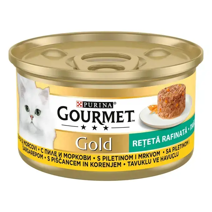 Gourmet Gold Savoury Cake, Pui si Morcov, Hrana umeda pentru pisici, 24 x 85g Calitate înaltă