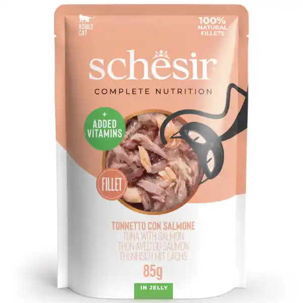 Ofertă Schesir, Ton si Somon in Jeleu, Plic, Hrana umeda pentru pisici, 85g
