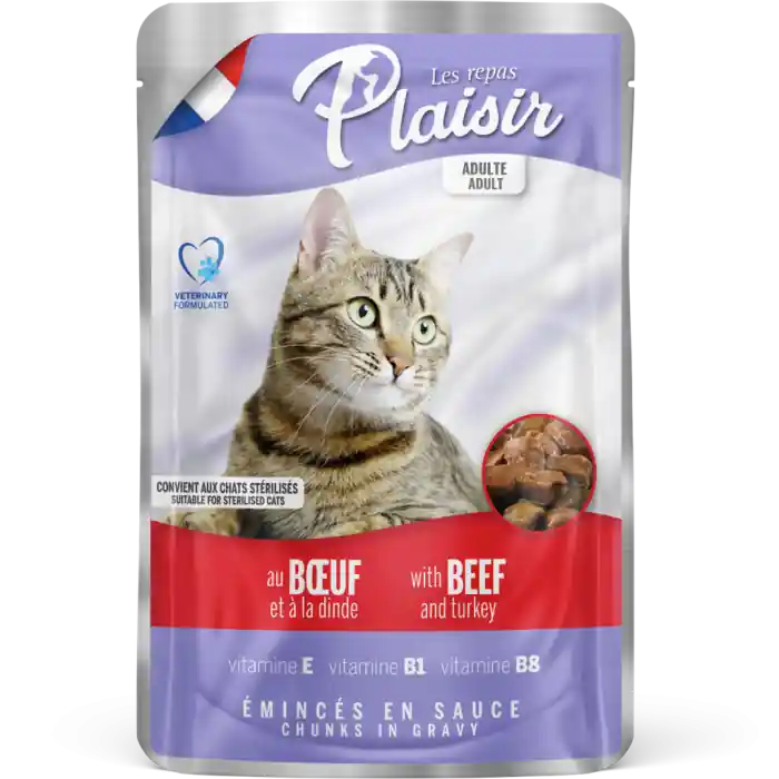 PLAISIR, Plic cu Vita si Curcan, Hrana umeda pentru pisici Sterilizate, 100g Cel mai bun preț